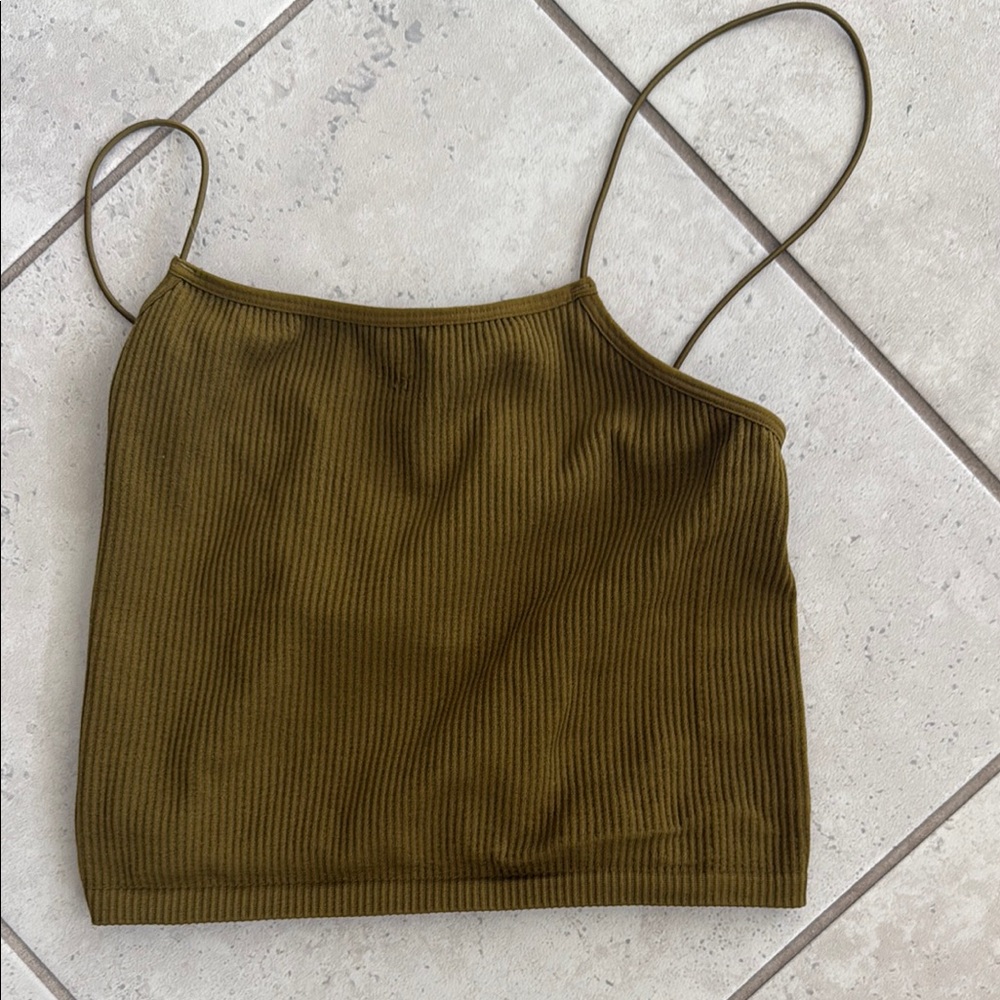 Olive Green Ribbed Women's Top